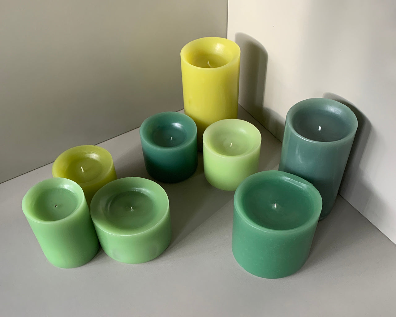 Stumpenkerzen-Set / pillar candle set grün