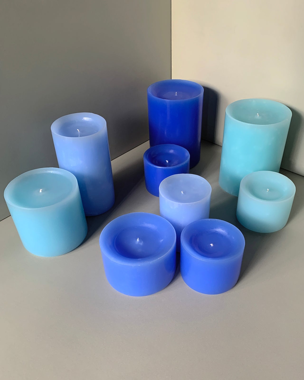 Stumpenkerzen-Set / pillar candle set blau und türkis