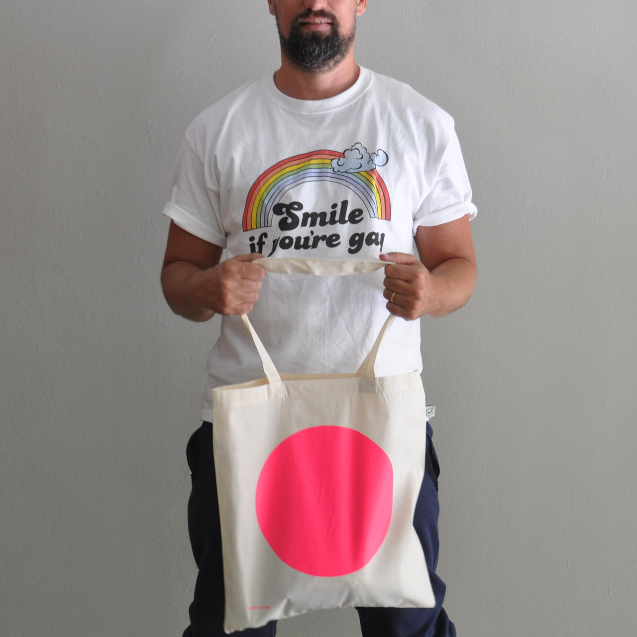 Jute bag / tote bag dot neon pink