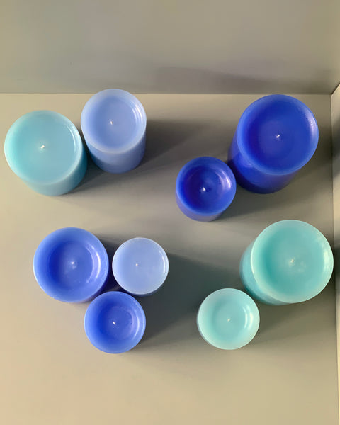  pillar candle set blue and turquoise