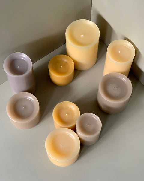  pillar candle set grey and beige or brown