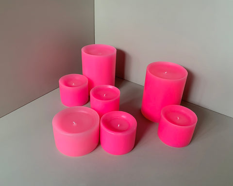 pillar candle set neon pink / rose