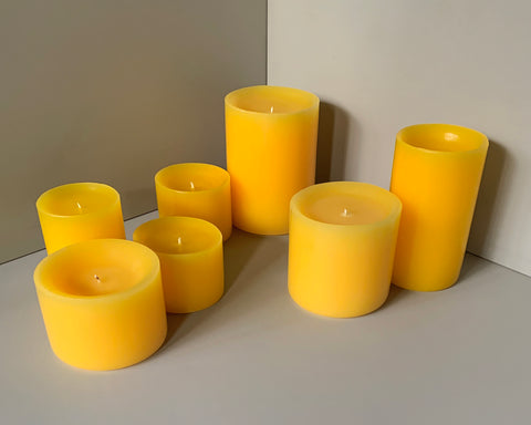  pillar candle set orange and sunshine yellow