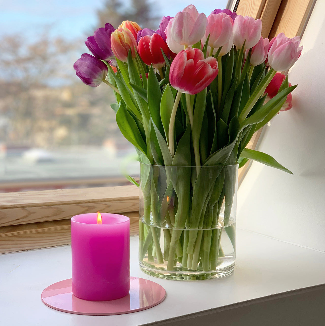 kerzenteller / candle plate rosa